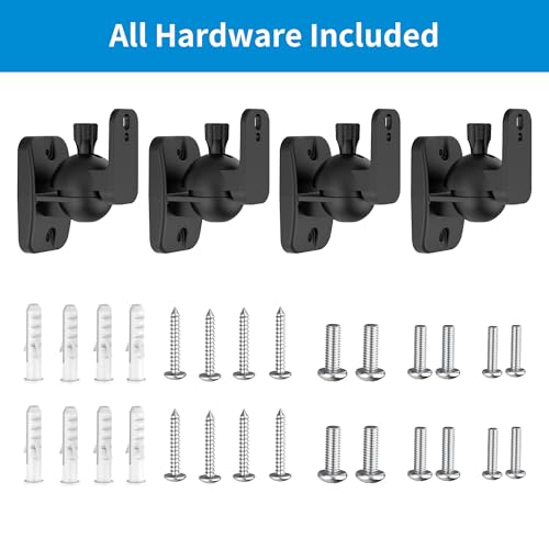 PlusAcc Speaker Wall Mount, Surround Speakers Brackets, 4 Pack, Black | 20° Tilt & 80° Swivel, Adjustable Mounting Bookshelf Shelf for Home Theater, Hold up to 8 lbs - color: Black, size: 4 Pack