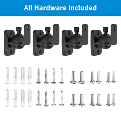 PlusAcc Speaker Wall Mount, Surround Speakers Brackets, 4 Pack, Black | 20° Tilt & 80° Swivel, Adjustable Mounting Bookshelf Shelf for Home Theater, Hold up to 8 lbs - color: Black, size: 4 Pack