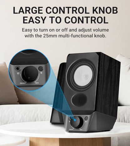 Edifier R19BT PC Speaker System with Wooden Cabinet, 3.5mm Input, Black | Bluetooth 5.3, Full Stereo Sound, Strong Bass, Volume Control, USB-A Sound Card for Computer/TV/Smartphone/Tablet