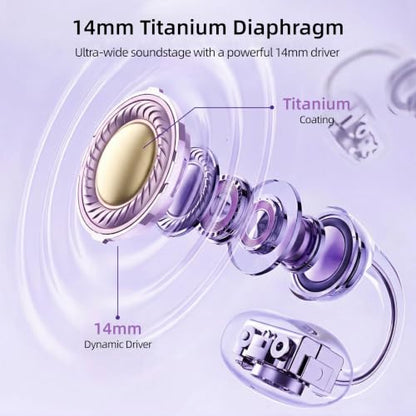 Clip-On Earbuds Bluetooth 6.0 Open Ear Headphones, 6H Playtime Wireless Ear Buds for Women Small Ears, Lightweight Clip for Glasses & Running, IPX7 Waterproof,Purple - color: Purple