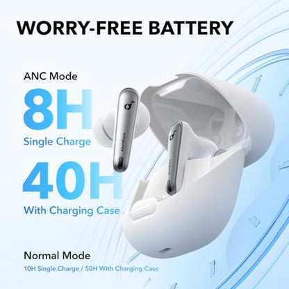 Soundcore by Anker Liberty 4 NC Wireless Earbuds | 98.5% Noise Reduction, Adaptive Noise Cancelling to Environment, Hi-Res Sound, 50H Battery, Wireless Charging, Bluetooth 5.3 - color: Clear White