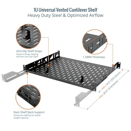Tecmojo 1U Rack Shelf,19 inch Rack Shelf 14 inch Depth,Rack Mount Shelf with Anti-Slip Stops,Server Rack Shelf and Network Shelf for 19in Equipments, 110lbs Capacity of Vented 1U Shelf,No Lip(2 Pack) - size: 14 in/2pack