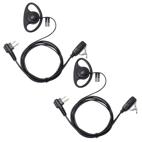 2 Pin D Shape Earpiece for Motorola Radios, Walkie Talkie Headset with Mic PTT, ONLY Compatible with CP200 GP2000 XU1100 PRO1150 MU12 Two Way Radio, Pack of 2