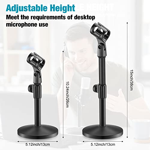 4 Pcs Desktop Mic Stand Adjustable tabletop Mic Stand microphone desk stands with 5/8" Male to 3/8" Female Screw Metal Round Base for Table Desk Interviews, Black