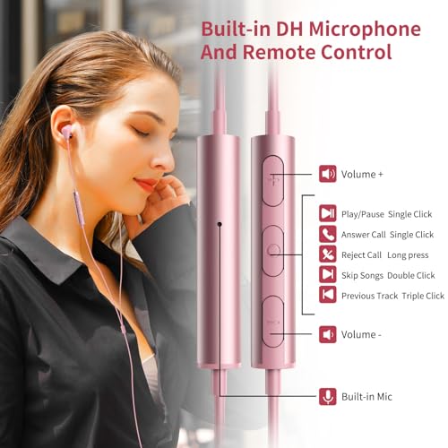 Jelanry 3.5mm Earbuds with Microphone Wired Headphones for Laptop PC, Pink | Sport Headset for iPhone 6 6s Samsung A25 A15 S10 Laptop PC Chromebook Switch Airplanes Kindle Fire Kids School Students Gift - color: Pink