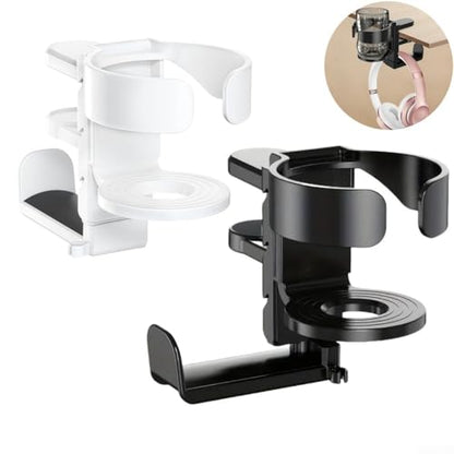 Under Desk Organizer Cup Holder and Headphone Hanger 2 in 1 Adjustable Clamp for a Cleaner Workspace (White) - color: White