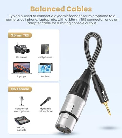 Tisino Female XLR to 3.5mm Balanced Microphone Cable Adapter, 1 FT | XLR Female to 1/8" Jack Microphone Cable for Shotgun Mic/DSLR Camera, Gold-Plated Aux to XLR Audio Cable - size: 1ft