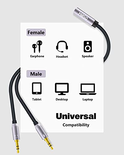 Headphone Splitter for Computer 3.5mm Headset Splitter Cable for PC | CTIA 3.5mm 2 x 3 Pole TRS Male to 4 Pole TRRS Female Y Jack Adapter for Smartphone PS4 Gaming Headset to PC - 12 inch / 30 CM - color: Gray