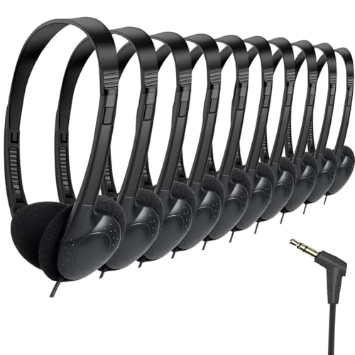 Classroom Headphones Bulk 12 Pack Class Set for School Students Kids and Adult -Sturdy Wired 3.5mm Plug (Black, 12 Pack) - color: Black, size: 12 Pack