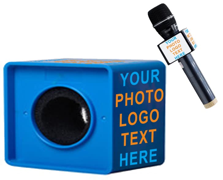 Custom Microphone Logo Live Equipment Box Cube Triangle Interview Box Karaoke mic Flags (Blue Square) - color: blue trapezoid