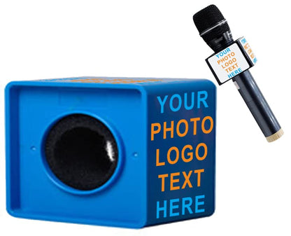 Custom Microphone Logo Live Equipment Box Cube Triangle Interview Box Karaoke mic Flags (Blue Square) - color: blue trapezoid