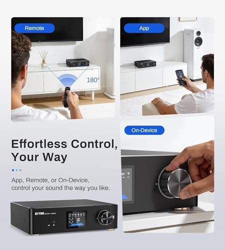 P30 300W x 2 Multiroom Streaming Amplifier Stereo Music Streamer with ESS ES9023Q2M DAC & TI TPA3255DD Amps, 3" LCD Screen, WiFi, BT, Remote Control, PC in, HDMI ARC, Optical, RCA I/O Ports