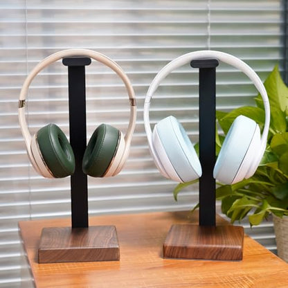 Wooden Headphone Stand for Desk, Holder for Apple Sony Beats Bose Headset | Universal Desktop Stand, Non-slip Heavy Base with Soft Padding Square