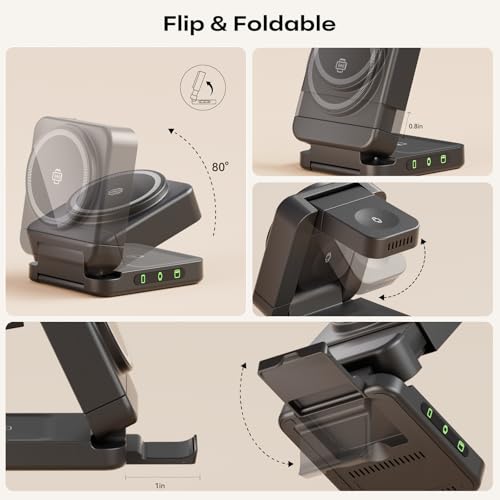 Wireless Charger 3 in 1, Foldable Charging Station for Apple Samsung Multi Devices Charging, Magnetic Charging Stand, Portable Travel Fast 15W Charger Station for iPhone, TWS, iWatch (Black) - color: Black