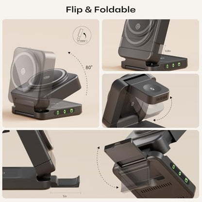 Wireless Charger 3 in 1, Foldable Charging Station for Apple Samsung Multi Devices Charging, Magnetic Charging Stand, Portable Travel Fast 15W Charger Station for iPhone, TWS, iWatch (Black) - color: Black