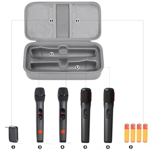 Wireless Microphone Case Compatible with JBL Wireless Two Microphone System, Handheld Dual Mic Travel Bag for Singing or Karaoke for Receivers, Adapters, AA Batteries - color: Lighting Grey