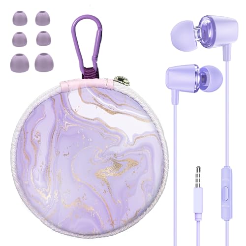 Teens Wired Earbuds with Case, 3.5mm Headphones for School, Classic Purple - color: Classic Purple