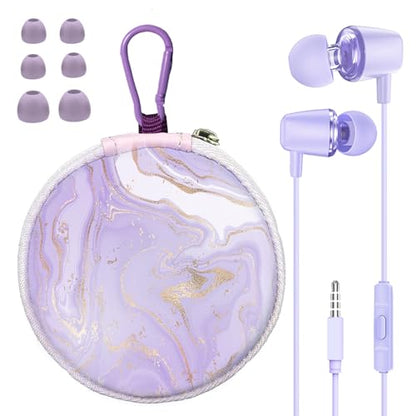 Teens Wired Earbuds with Case, 3.5mm Headphones for School, Classic Purple - color: Classic Purple