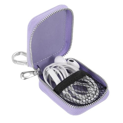 HARFINGTON Earbuds Cases, Earphone Case Holder, PU Leather Ear Buds Case Zipper Organizer Small with Mesh Pocket for USB Cable, Wireless Wired Earphones, Purple - color: Purple