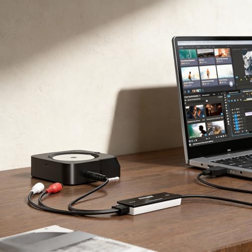 USB 2.0 Audio Capture Card for Windows 10/8.1/8/7 and Mac OS 10.14-Audio Grabber for Vinyl Cassette Tapes to mp3 Converter
