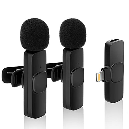 AngLink Wireless Lavalier Microphone for iPhone 7 8 X XR XS 11 12 13 14 Max Pro SE - 2.4GHz Plug&Play Lapel Mic with Clip for Video Recording YouTube Tiktok Facebook Live Stream Vlogging | Black