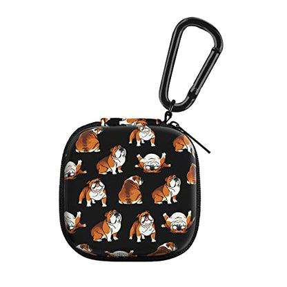 WIRESTER Portable Wireless Headphone Case, Earphone Storage Bag Carrying Case, Earbud Holder with Black Carabiner Compatible with Airpods - English Bulldog Funny Playful Postures Black - color: English Bulldog Funny Playful Postures Black