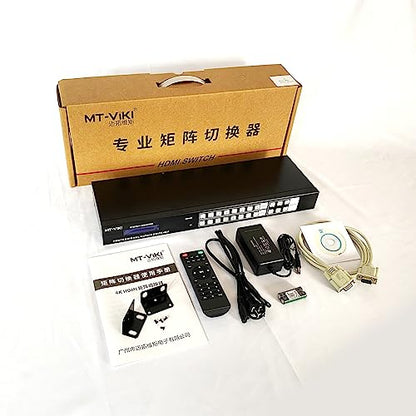 MT-VIKI 4K HDMI Matrix Switch 8X8 w/Web GUI & Audio Extraction w/Remote, 4K@30Hz, Rack Mount Switcher & Splitter, EDID, RS232, LAN Port, APP, Fit 1U 19'' Rack for Conference Room, Church, Bar - size: 8X8 4K30Hz