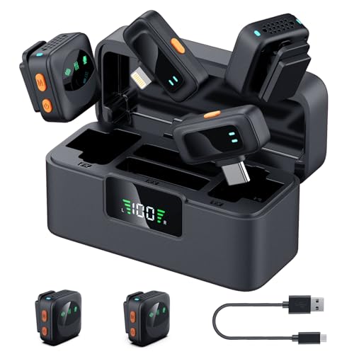 Ai Mini Mic Wireless Lavalier Microphone System (2TX+2RX+Case), Magnetic & Clip-On Microphone for iPhone, Android, Vlogging, Studio-Quality Sound, 48H Battery, Ai Noise Cancelling (Black2) - color: Black2 (no hairball)