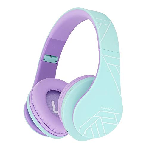 PowerLocus Kids Headphones Over-Ear, Bluetooth Wireless Headphones for Kids,with Microphone, Safe 85DB Volume Limited, Foldable with Carry Case, Audio Cable, Micro SD mode for Online Classes,PC,Phones - color: Teal