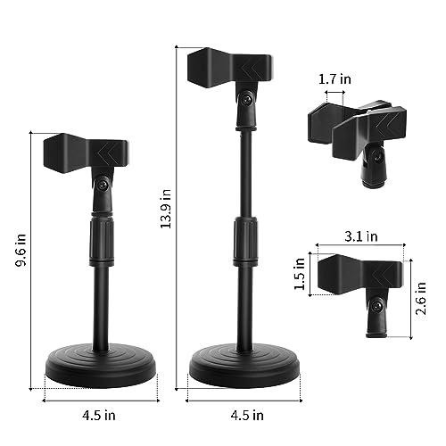Souyouyu Desk Mic Stand Adjustable Height 9.6-13.9" Table Mic Stand w/Clip | Desk mic stand 9.6-13.9in adj height. Max 1.7in dia clip. Anti-vib foam pad. Metal base. Pod/gaming/stream