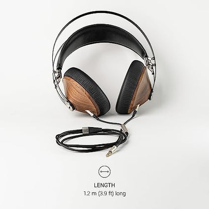 MEZE AUDIO | 1.2m Cable with Mic & Remote for 99 Classics Walnut Silver | 3.5mm Male to Dual TS Mono 3.5mm Male Connector Plug | Kevlar Reinforced Fabric | Oxygen-Free Copper