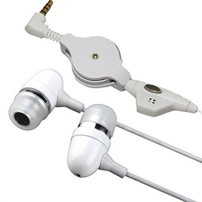 LG K20 V Compatible Retractable Headset Hands-free Earphones w Mic Metal Earbuds Headphones In-Ear Wired [3.5mm] [White]