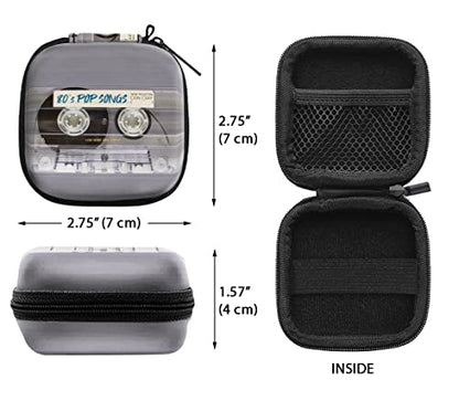 WIRESTER Portable Wireless Headphone Case, Earphone Storage Bag Carrying Case, Earbud Holder with Black Carabiner Compatible with Airpods - Retro Clear Cassette Tape Pop Songs - color: Retro Clear Cassette Tape Pop Songs