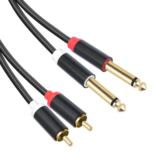 Dual 1/4 TS to Dual RCA Stereo Audio Interconnect Cable 5FT, Gold Plated Copper Shell Heavy Duty 2X6.35mm Male TS to 2 RCA Male Adapter Cable - size: 5FT