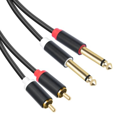 Dual 1/4 TS to Dual RCA Stereo Audio Interconnect Cable 5FT, Gold Plated Copper Shell Heavy Duty 2X6.35mm Male TS to 2 RCA Male Adapter Cable - size: 5FT