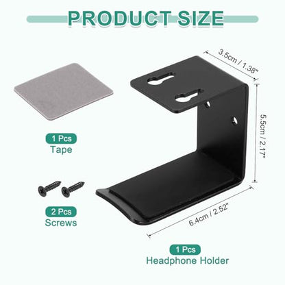 HARFINGTON Headphone Holder Stand Aluminum Headset Hook Headphone Clip Under Desk Hanger with Tape and Screws for Bedrooms Study Libraries Offices, Black - color: Black