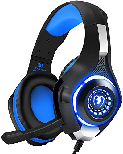BlueFire Wired Gaming Headset for PS4 PS5 Xbox One PC – Over-Ear Headphones with Surround Sound, Noise Canceling Mic, Soft Memory Foam, LED Light, 3.5mm Jack for Console & Laptop (Blue) - color: Blue