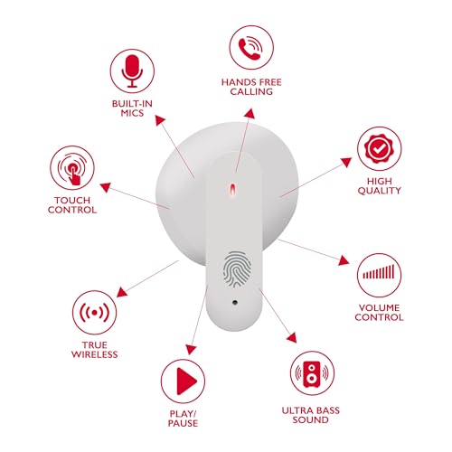 RCA Wave-78 True Wireless Earbuds, Bluetooth 5.2 Headphones with Microphone, Charging Case, 20H Playtime, Hi-Res Audio, Sweat Resistant, Compact in-Ear Design, Noise Cancelling, White - color: White