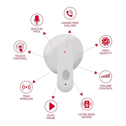 RCA Wave-78 True Wireless Earbuds, Bluetooth 5.2 Headphones with Microphone, Charging Case, 20H Playtime, Hi-Res Audio, Sweat Resistant, Compact in-Ear Design, Noise Cancelling, White - color: White