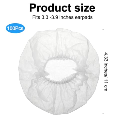 100 Pieces Disposable Headphone Covers 100 Pcs Plastic Barrier For Headphones Non-Woven Hygiene Covers For Ears, Stretch Earphone Earcup Protector Sanitary Earpad Cover For Gyms Offices More Ear White