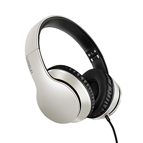LORELEI X6 Over-Ear Headphones With Microphone, Lightweight Foldable & Portable Stereo Bass With 1.45M No-Tangle, Wired for Smartphone Tablet MP3/4 - color: Silver