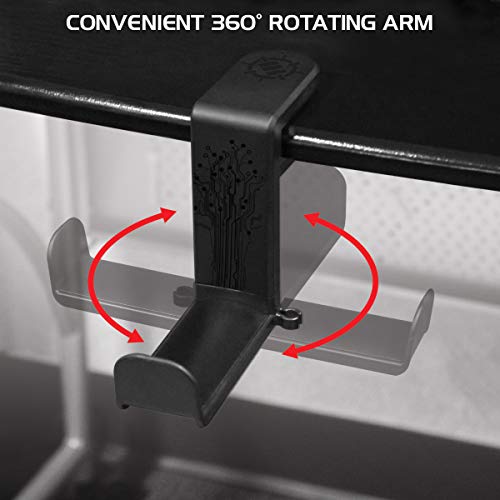 ENHANCE PC Gaming Headphone Holder - Desk Headphone Hanger Esports Headset Holder with Adjustable 360 Rotation, Under Desk Hook Clamp, Universal Fit - Built in Cable Clip Organizer - Black - color: Black