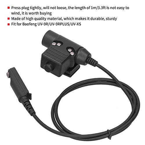 U94 PTT Cable Plug Headset Adapter Compatible for Baofeng UV 9R/UV 9RPLUS/UV XS Walkie Talkie, 3.3ft