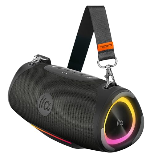 TAZATA Speakers Bluetooth Wireless Outdoor,120W Loud Sound with Deep Bass | IPX7 Waterproof Floating, BT 5.3 Boombox, 105dB Large Subwoofer, 11H, RGB Lights, Portable Speaker for Party, Kayaking, Beach - color: MAX-black