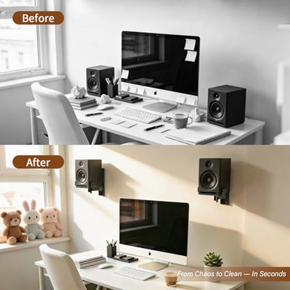 Speaker Wall Mounts,Adjustable Swivel & Tilt,55 Lbs,1Pair Black | Dual Side-Clamping Bookshelf Speaker Stands with 360° Swivel & ±7° Tilt,Fits 5.3"-11.0" Wide,55 lbs Capable,Includes Hardware