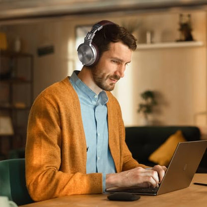 OneOdio Pro C Wired & Wireless Over-Ear Headphones, 110H, 50mm Drivers | Wired 3.5mm and wireless Bluetooth modes with 110H playtime, 50mm drivers and HD mic for PC, podcast and studio work - color: Silver