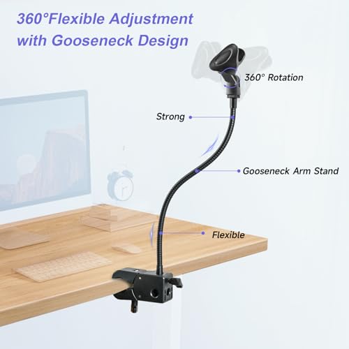 2 in 1 Quick-Release Microphone Holder, Gooseneck Microphone Stand Holder Compatible with Shure/Fifine / AT2020 / Pyle/Blue Snowball/Razer for Lectern Meetings Lectures Pulpit Streaming Gaming Studio - style: Clamp Desk&Mic Stand Holder