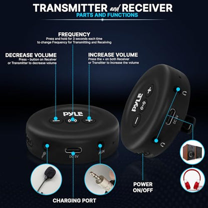 Pyle Wireless Audio Transmitter and Receiver Set – Low Latency Bluetooth Adapter with 3.5mm AUX & RCA Inputs/Outputs, Plug & Play for TV, Projector, Speakers, Headphones & Soundbars