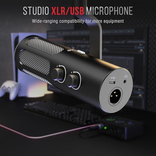FIFINE AmpliTank Tank3 XLR/USB Podcast Dynamic Microphone for Streaming | Studio PC Streamer Mic, All Metal Built, with Mute Button, Headphone Jack, Volume Knob, for Vocal Voice Over Music Recording