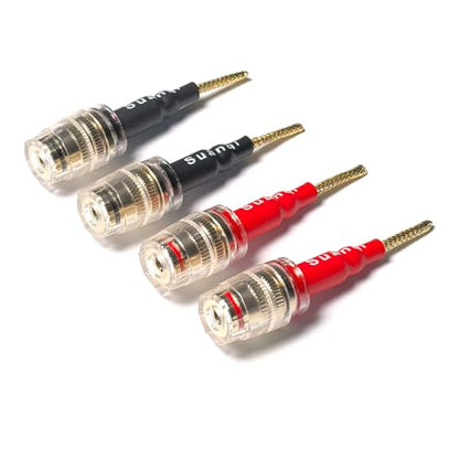 Suanqi Flex Pin Banana Plugs to 4mm Female Banana Jack Speaker Audio Adapter for Spring Loaded Terminals Amplifier Speaker Sound Systems 4Pack (Flex -Type to 4mm Female).